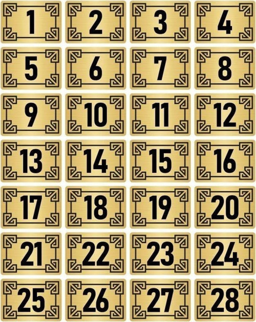 Metal Kapı Masa Dolap Numara Levhası 5X7Cm Altın Renk 28 Adet (1…28)
