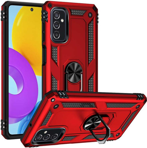 Samsung Galaxy M52 Kapak Military Yüzüklü Stantlı Panzer Tank Kılıf - Kırmızı