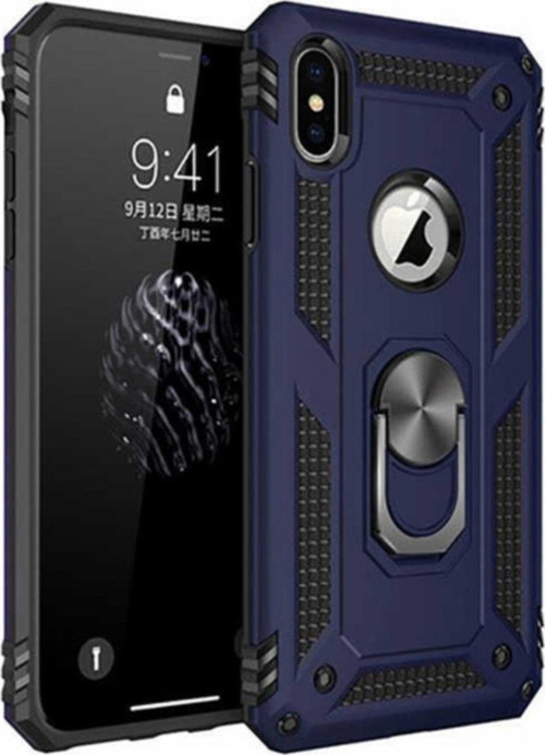 Apple iPhone XS Max Kapak Military Yüzüklü Stantlı Panzer Tank Kılıf - Lacivert