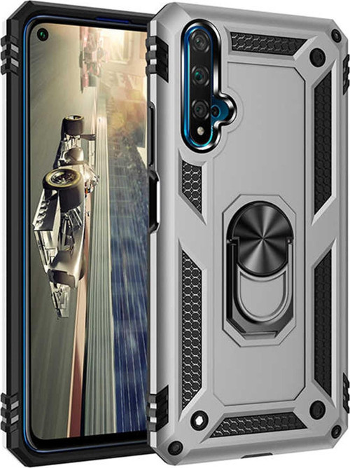 Huawei Honor 20 Nova 5t Kapak Military Yüzüklü Stantlı Panzer Tank Kılıf - Gri