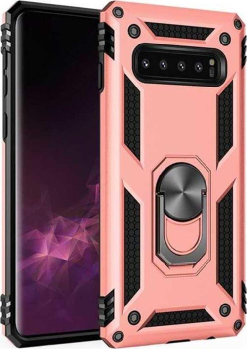 Samsung Galaxy S10 Plus Kapak Military Yüzüklü Stantlı Panzer Tank Kılıf - Rose Gold