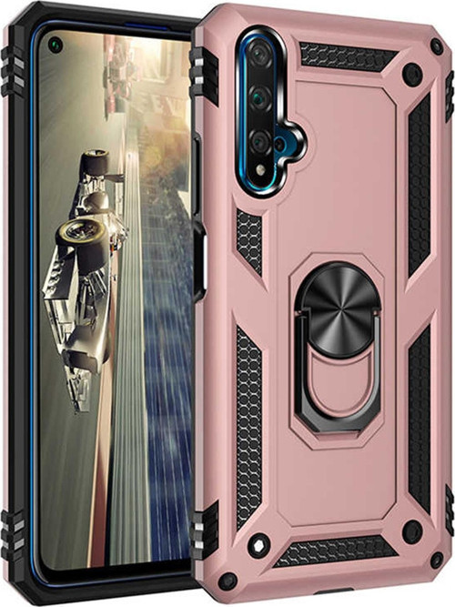 Huawei Honor 20 Nova 5t Kapak Military Yüzüklü Stantlı Panzer Tank Kılıf - Rose Gold