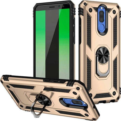 Huawei Mate 10 Lite Kapak Military Yüzüklü Stantlı Panzer Tank Kılıf - Gold