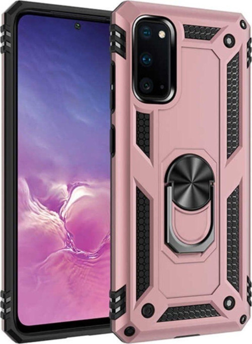 Samsung Galaxy S20 Kapak Military Yüzüklü Stantlı Panzer Tank Kılıf - Rose Gold