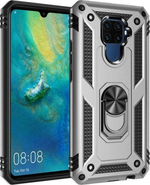 Huawei Mate 30 Lite Kapak Military Yüzüklü Stantlı Panzer Tank Kılıf - Gri