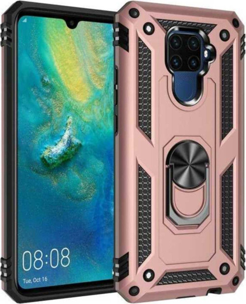 Huawei Mate 30 Lite Kapak Military Yüzüklü Stantlı Panzer Tank Kılıf - Rose Gold