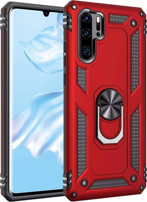 Huawei P30 Pro Kapak Military Yüzüklü Stantlı Panzer Tank Kılıf - Kırmızı