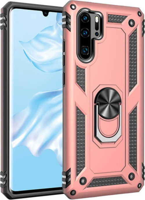 Huawei P30 Pro Kapak Military Yüzüklü Stantlı Panzer Tank Kılıf - Rose Gold