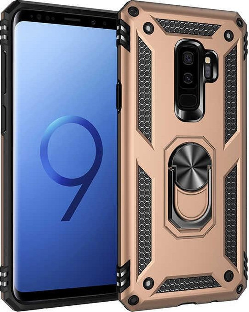 Samsung Galaxy S9 Plus Kapak Military Yüzüklü Stantlı Panzer Tank Kılıf - Gold