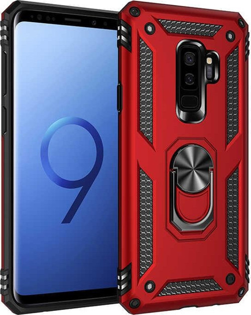 Samsung Galaxy S9 Plus Kapak Military Yüzüklü Stantlı Panzer Tank Kılıf - Kırmızı