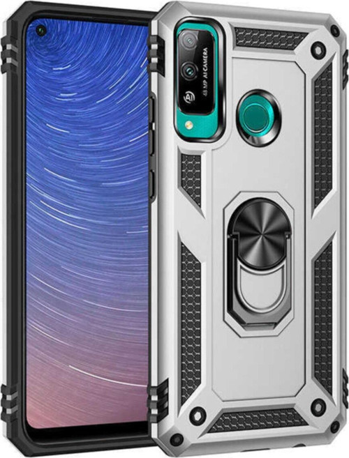 Huawei P40 Lite E Kapak Military Yüzüklü Stantlı Panzer Tank Kılıf - Gri