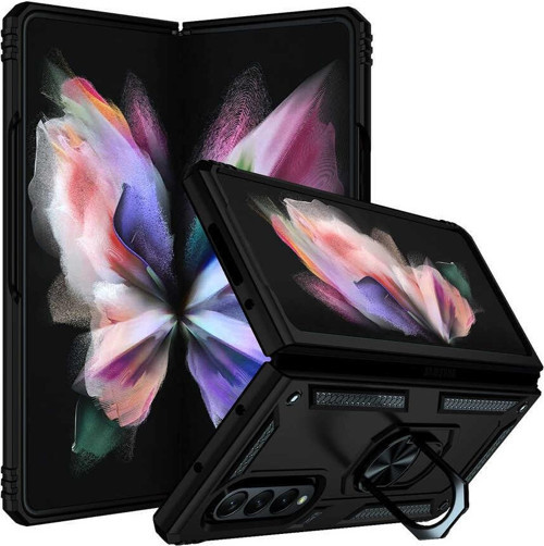 Samsung Galaxy Z Fold 3 Kapak Military Yüzüklü Stantlı Panzer Tank Kılıf - Siyah