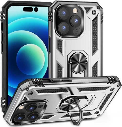 Apple iPhone 14 Pro Max Kapak Military Yüzüklü Stantlı Panzer Tank Kılıf - Gri