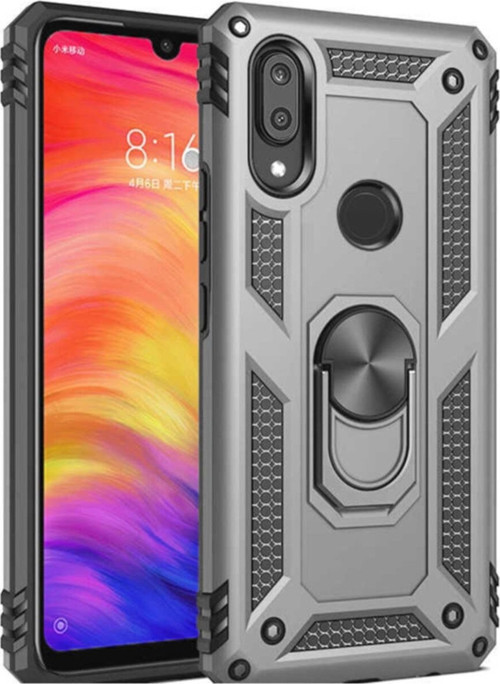 Huawei Y6 2019 Kapak Military Yüzüklü Stantlı Panzer Tank Kılıf - Gri