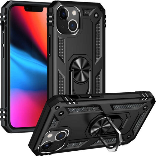 Apple iPhone 13 Kapak Military Yüzüklü Stantlı Panzer Tank Kılıf - Siyah