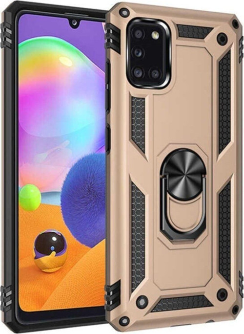 Samsung Galaxy A31 Kapak Military Yüzüklü Stantlı Panzer Tank Kılıf - Gold