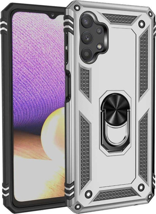 Samsung Galaxy A32 Kapak Military Yüzüklü Stantlı Panzer Tank Kılıf - Gri