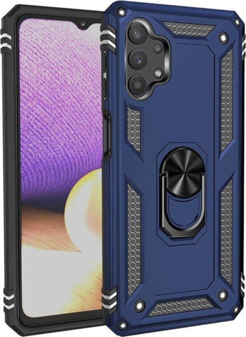 Samsung Galaxy A32 Kapak Military Yüzüklü Stantlı Panzer Tank Kılıf - Lacivert