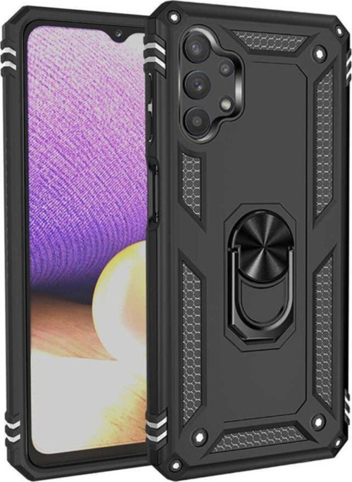 Samsung Galaxy A32 Kapak Military Yüzüklü Stantlı Panzer Tank Kılıf - Siyah