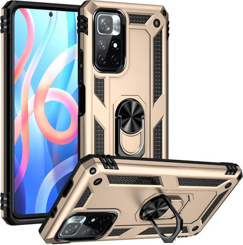 Xiaomi Redmi Note 11 Kapak Military Yüzüklü Stantlı Panzer Tank Kılıf - Gold