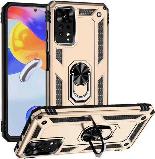 Xiaomi Redmi Note 11 Pro 5G Kapak Military Yüzüklü Stantlı Panzer Tank Kılıf - Gold
