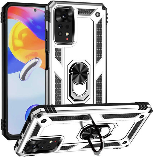 Xiaomi Redmi Note 11 Pro 5G Kapak Military Yüzüklü Stantlı Panzer Tank Kılıf - Gri