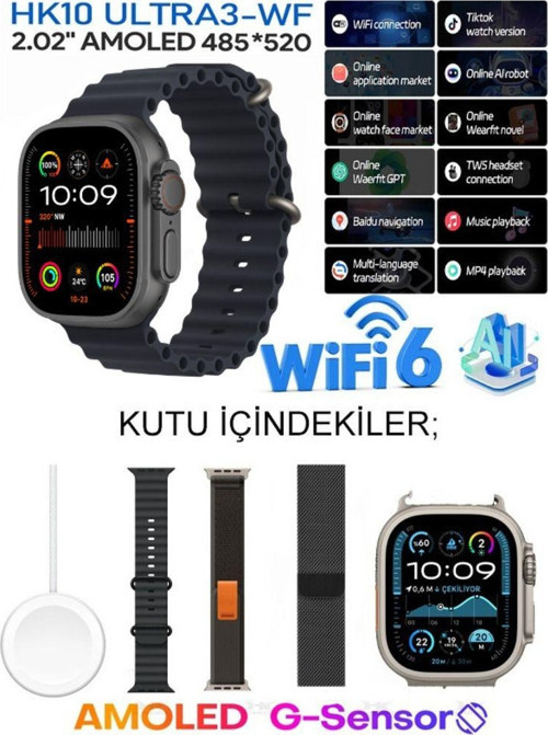 Watch Ultra 10 Hk10 Ultra 13 Wi-Fi Modelli Tiktok,Oyun,Gps Yapay Zeka Tüm Telefonlara Uyumludur