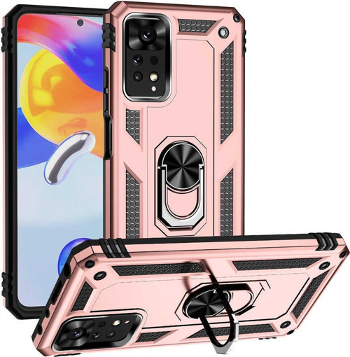 Xiaomi Redmi Note 11 Pro 5G Kapak Military Yüzüklü Stantlı Panzer Tank Kılıf - Rose Gold