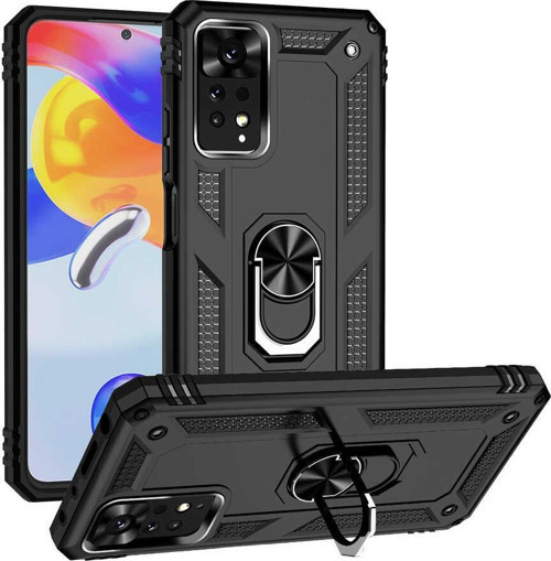 Xiaomi Redmi Note 11 Pro 5G Kapak Military Yüzüklü Stantlı Panzer Tank Kılıf - Siyah