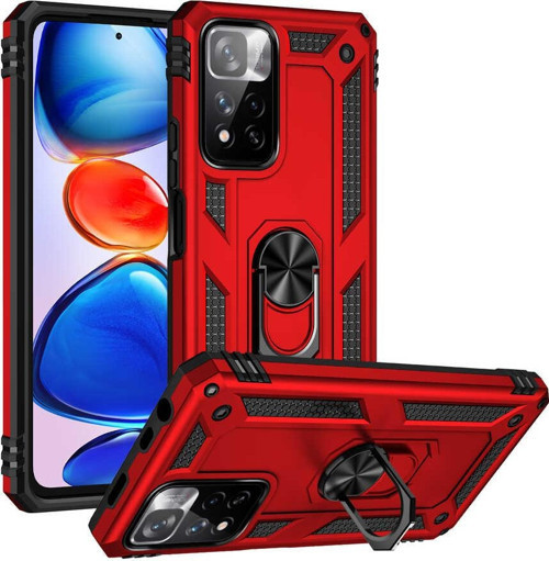 Xiaomi Redmi Note 11 Pro Plus 5G Kapak Military Yüzüklü Stantlı Panzer Tank Kılıf - Kırmızı