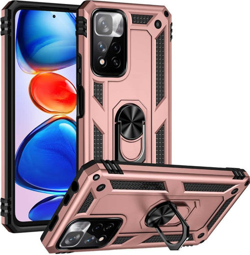 Xiaomi Redmi Note 11 Pro Plus 5G Kapak Military Yüzüklü Stantlı Panzer Tank Kılıf - Rose Gold