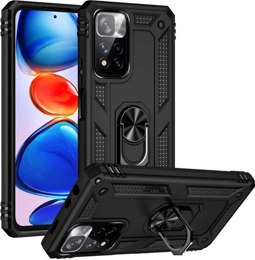 Xiaomi Redmi Note 11 Pro Plus 5G Kapak Military Yüzüklü Stantlı Panzer Tank Kılıf - Siyah