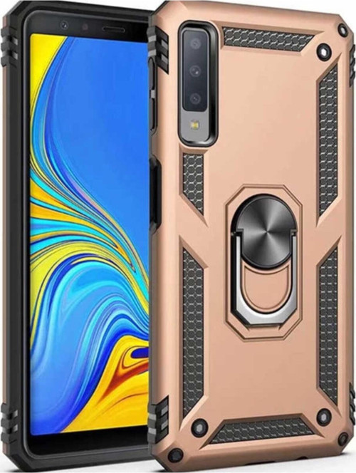 Samsung Galaxy A7 2018 Kapak Military Yüzüklü Stantlı Panzer Tank Kılıf - Gold