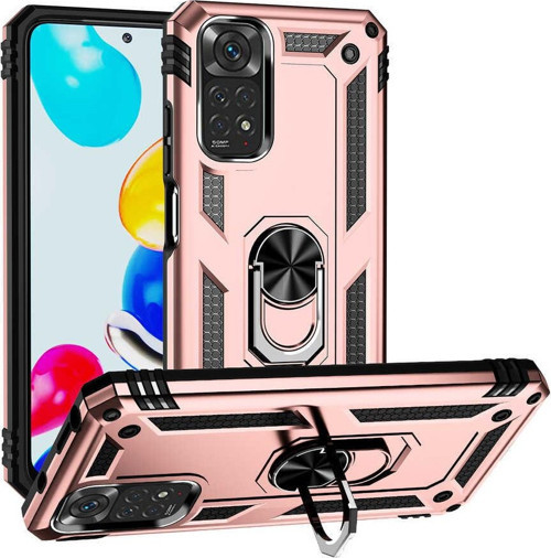 Xiaomi Redmi Note 11S Global Kapak Military Yüzüklü Stantlı Panzer Tank Kılıf - Rose Gold