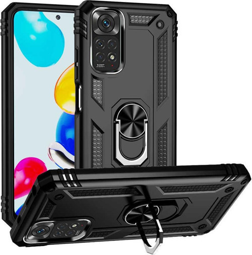 Xiaomi Redmi Note 11S Global Kapak Military Yüzüklü Stantlı Panzer Tank Kılıf - Siyah