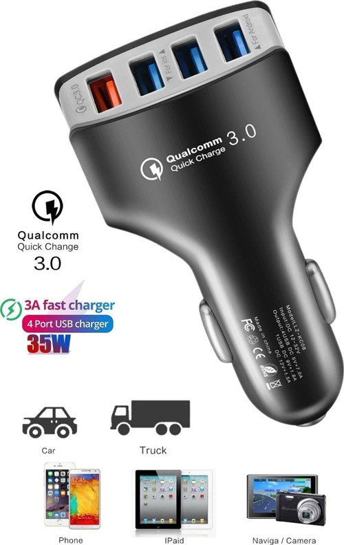 4 Usb Girişli Araç İçi Şarj Başlığı 5V-7A 35W Qick Charge 3.0 Hızlı Şarj Cihazı