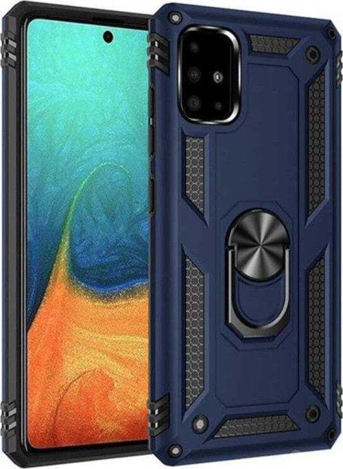 Samsung Galaxy A71 Kapak Military Yüzüklü Stantlı Panzer Tank Kılıf - Lacivert