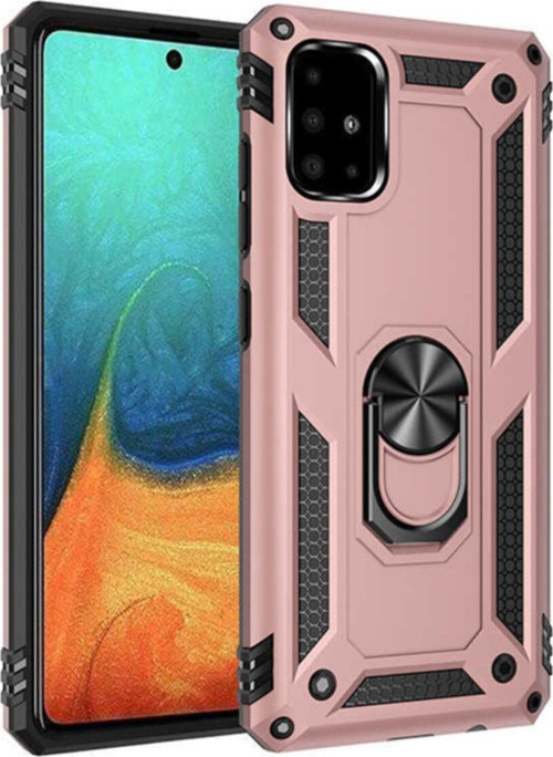 Samsung Galaxy A71 Kapak Military Yüzüklü Stantlı Panzer Tank Kılıf - Rose Gold