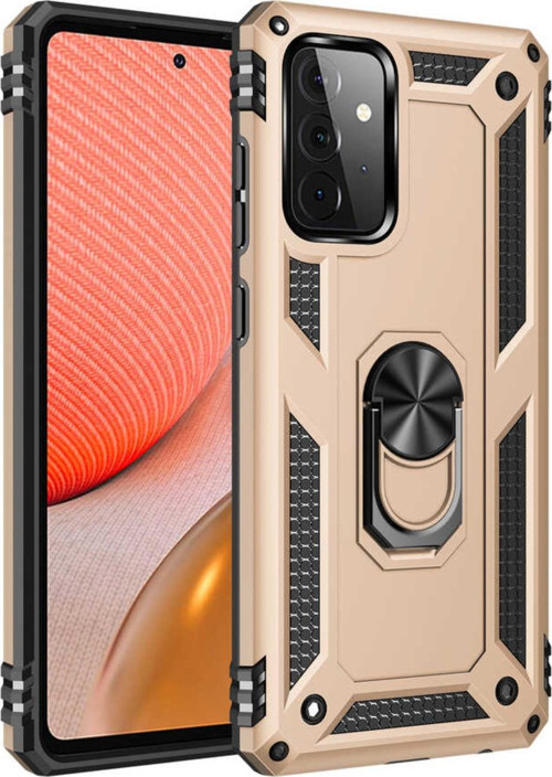Samsung Galaxy A72 Kapak Military Yüzüklü Stantlı Panzer Tank Kılıf - Gold