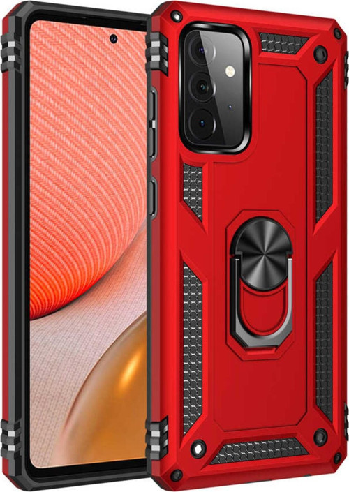 Samsung Galaxy A72 Kapak Military Yüzüklü Stantlı Panzer Tank Kılıf - Kırmızı