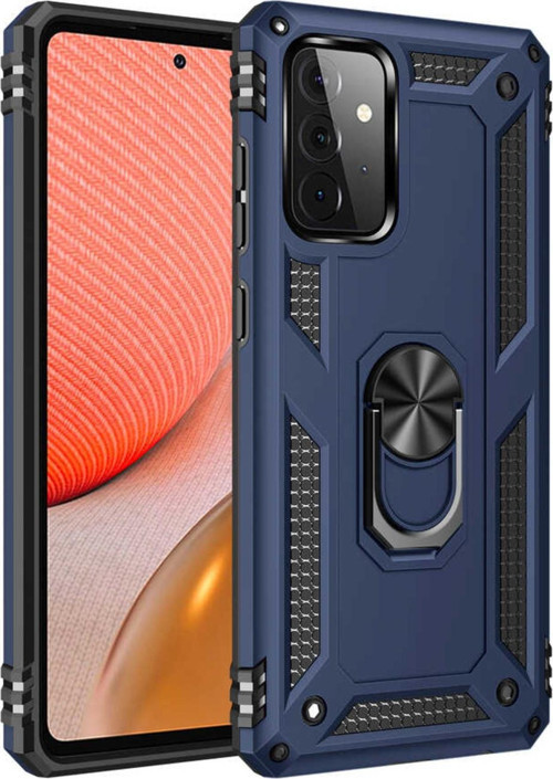 Samsung Galaxy A72 Kapak Military Yüzüklü Stantlı Panzer Tank Kılıf - Lacivert