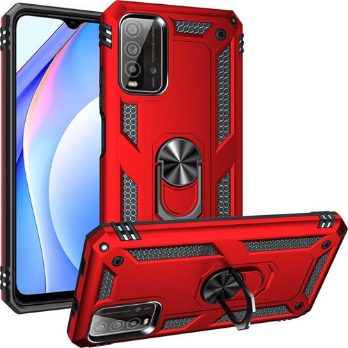 Xiaomi Redmi Note 9 4G Kapak Military Yüzüklü Stantlı Panzer Tank Kılıf - Kırmızı