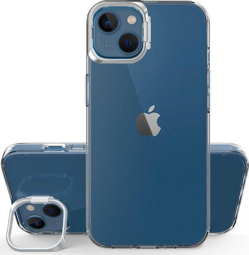 Apple iPhone 14 Plus Kapak Lens Standlı Sararmaz Şeffaf Silikon Kılıf - Gümüş