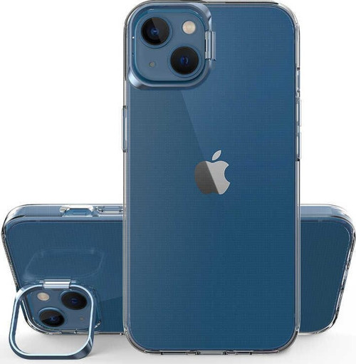 Apple iPhone 14 Plus Kapak Lens Standlı Sararmaz Şeffaf Silikon Kılıf - Mavi