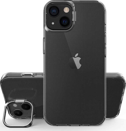 Apple iPhone 14 Plus Kapak Lens Standlı Sararmaz Şeffaf Silikon Kılıf - Siyah
