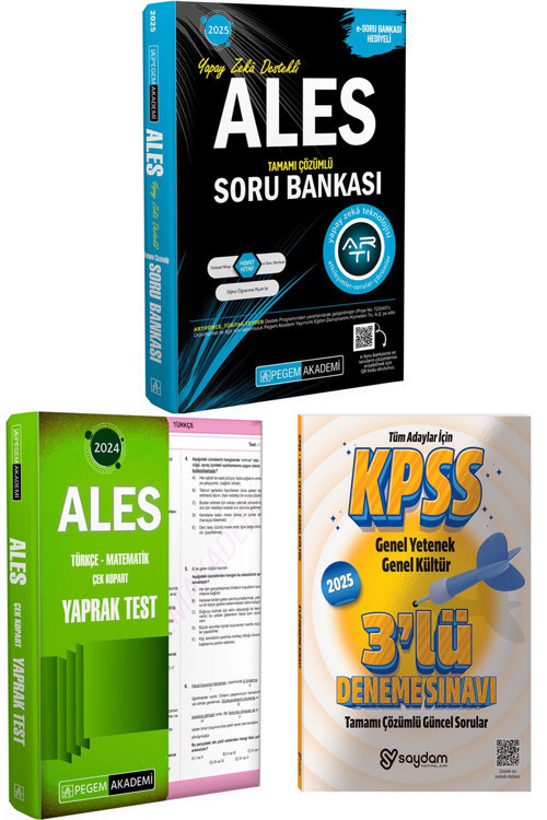Pegem Akademi Yayıncılık 2025 ALES Tamamı Çözümlü Soru Bankası-2024 Çek Kopart Yaprak Test-2025 GYGK Çözümlü 3Deneme Hed