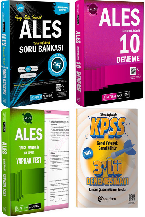 Pegem Akademi Yayıncılık 2025ALES Çözümlü Soru Bankası-2024 Çek Kopart Yaprak Test ve 10Deneme-2025 GYGK Çözümlü 3Deneme