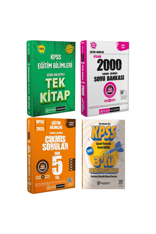 Pegem Akademi Yayıncılık 2025KPSS Eğitim Bilimleri Konu Anlatımı-Efsane 2000 Soru Bankası-Çıkmış Sorular-Çözümlü 3Deneme