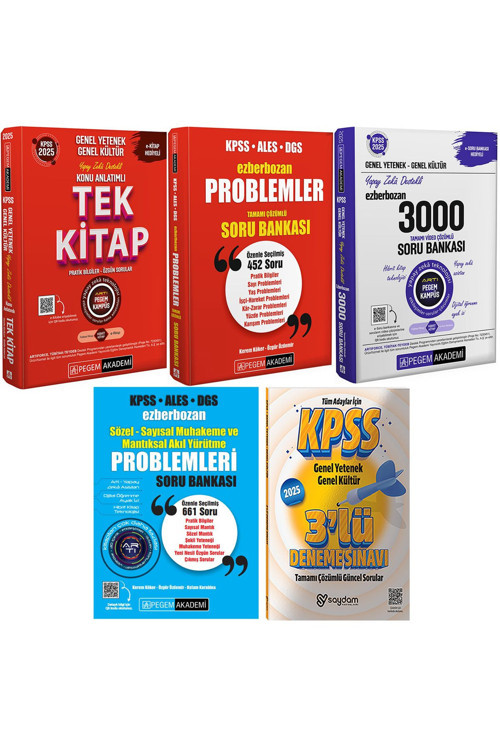 Pegem Akademi Yayıncılık 2025KPSS GYGK Konu Anlatımı-Ezberbozan 3000 Soru-Problemler-Sözel-Sayısal Muhakeme-Çözümlü 3Dnm