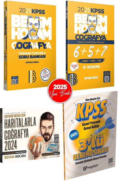Benim Hocam Yayınları 2025 KPSS Mega Coğrafya Seti(Çözümlü Soru Bankası-18 Deneme-Haritalarla Coğrafya)GYGK 3Deneme Hed.